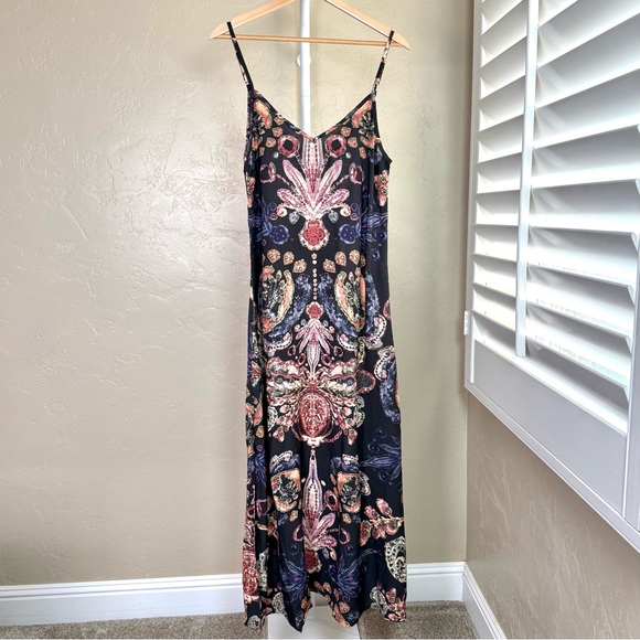 Boho Natural Life Gracie Slip Maxi Dress Black Motif Rayon NWT Small - Picture 3 of 8